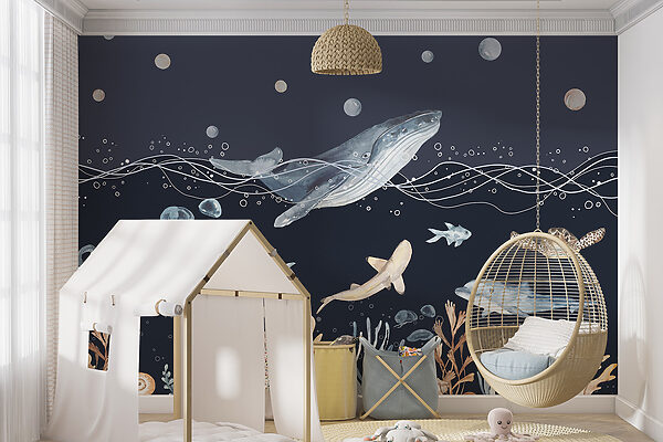 Une aquarelle d'une baleine et d'un poisson Une aquarelle d'une baleine et d'un poisson