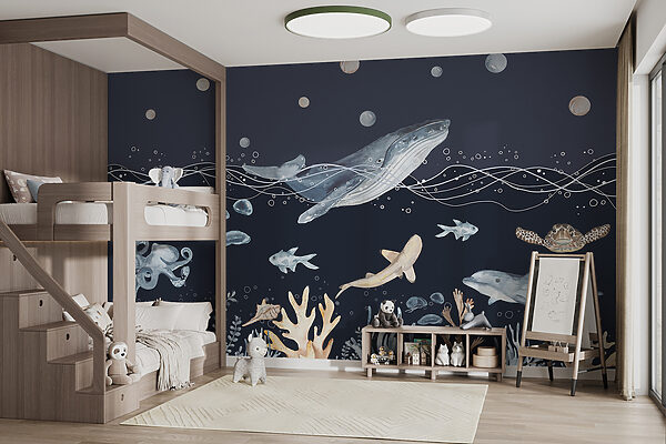 Une aquarelle d'une baleine et d'un poisson Une aquarelle d'une baleine et d'un poisson