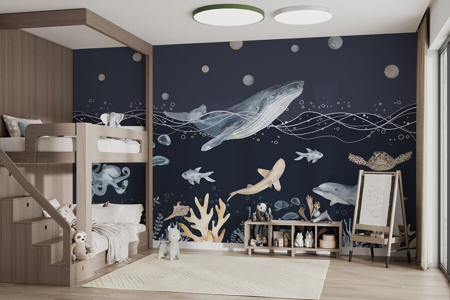 Une aquarelle d'une baleine et d'un poisson Une aquarelle d'une baleine et d'un poisson