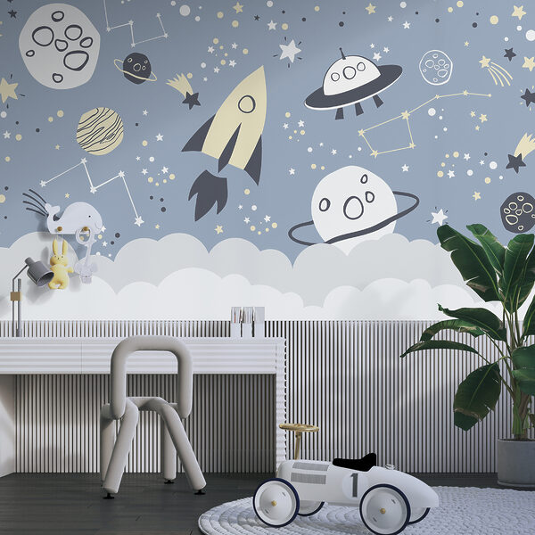 Une scène spatiale en dessin animé avec des planètes et des étoiles Une scène spatiale en dessin animé avec des planètes et des étoiles