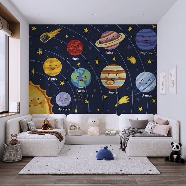 Dessin animé de planètes et d'étoiles dans l'espace Dessin animé de planètes et d'étoiles dans l'espace