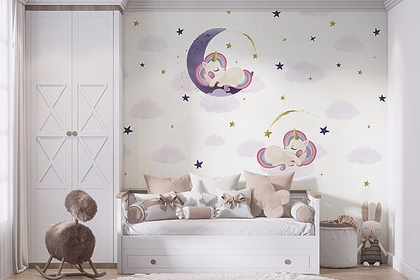 Une licorne dormant sur la lune Une licorne dormant sur la lune