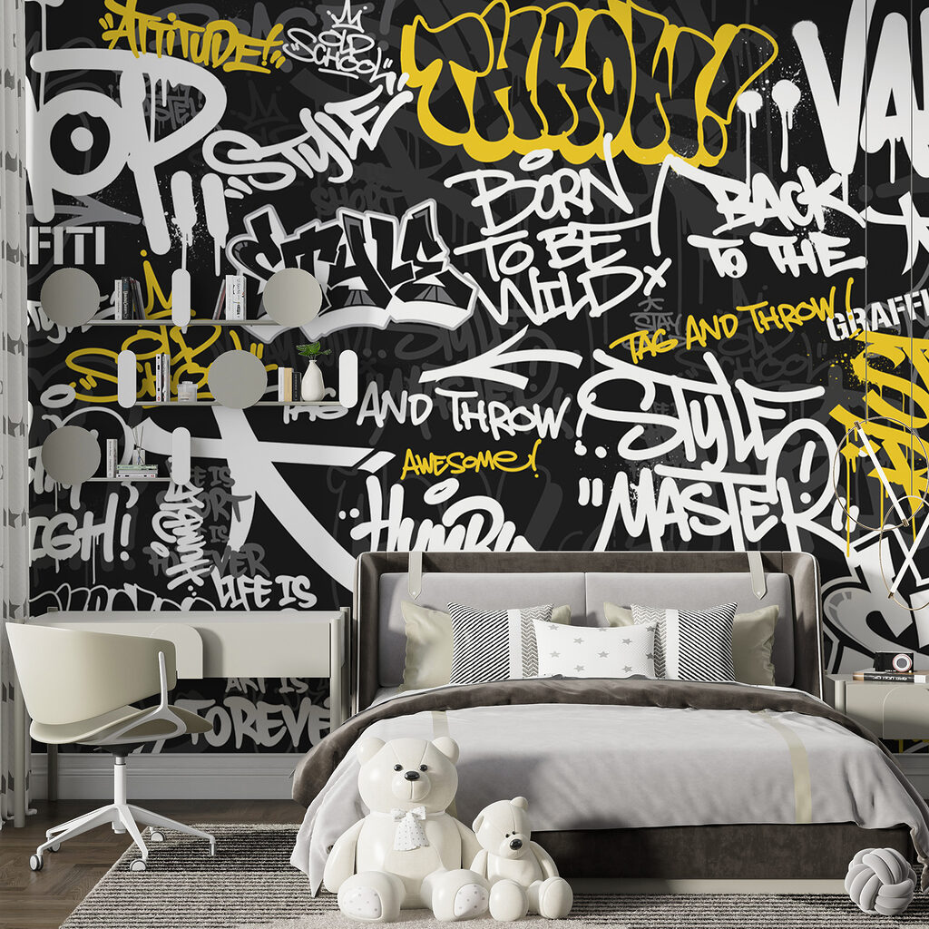 A black and yellow graffiti A black and yellow graffiti