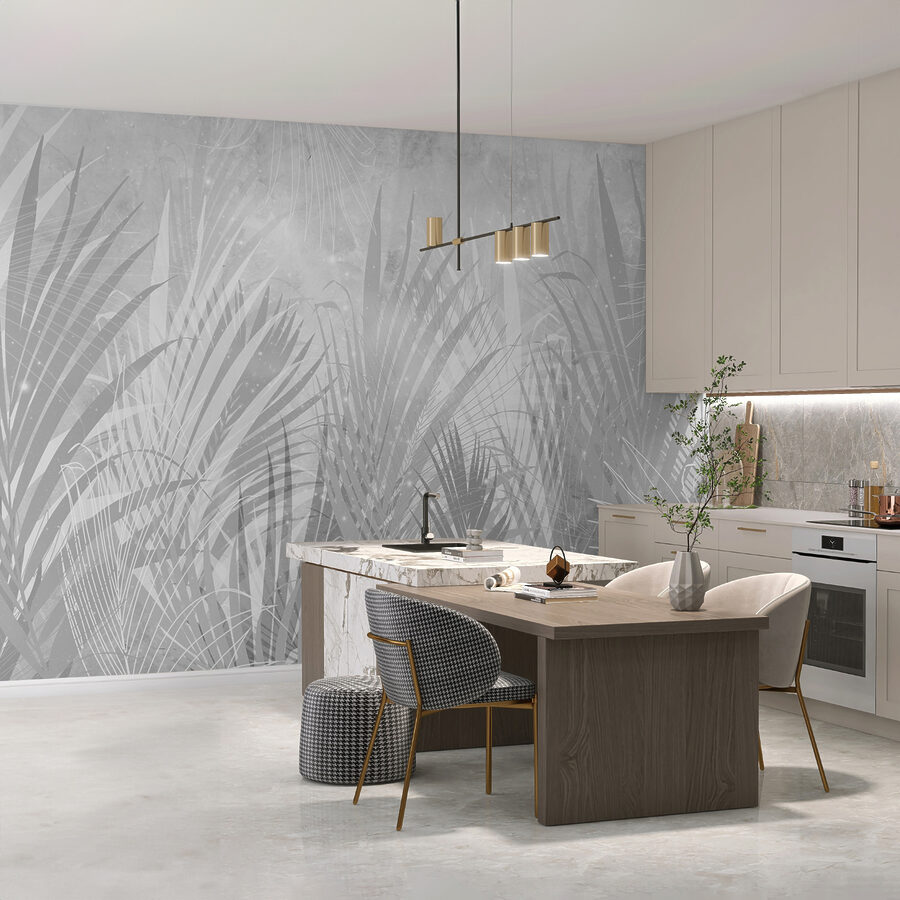 Fond gris et blanc avec des plantes