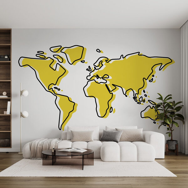 Un contour jaune et noir d'une carte du monde Un contour jaune et noir d'une carte du monde