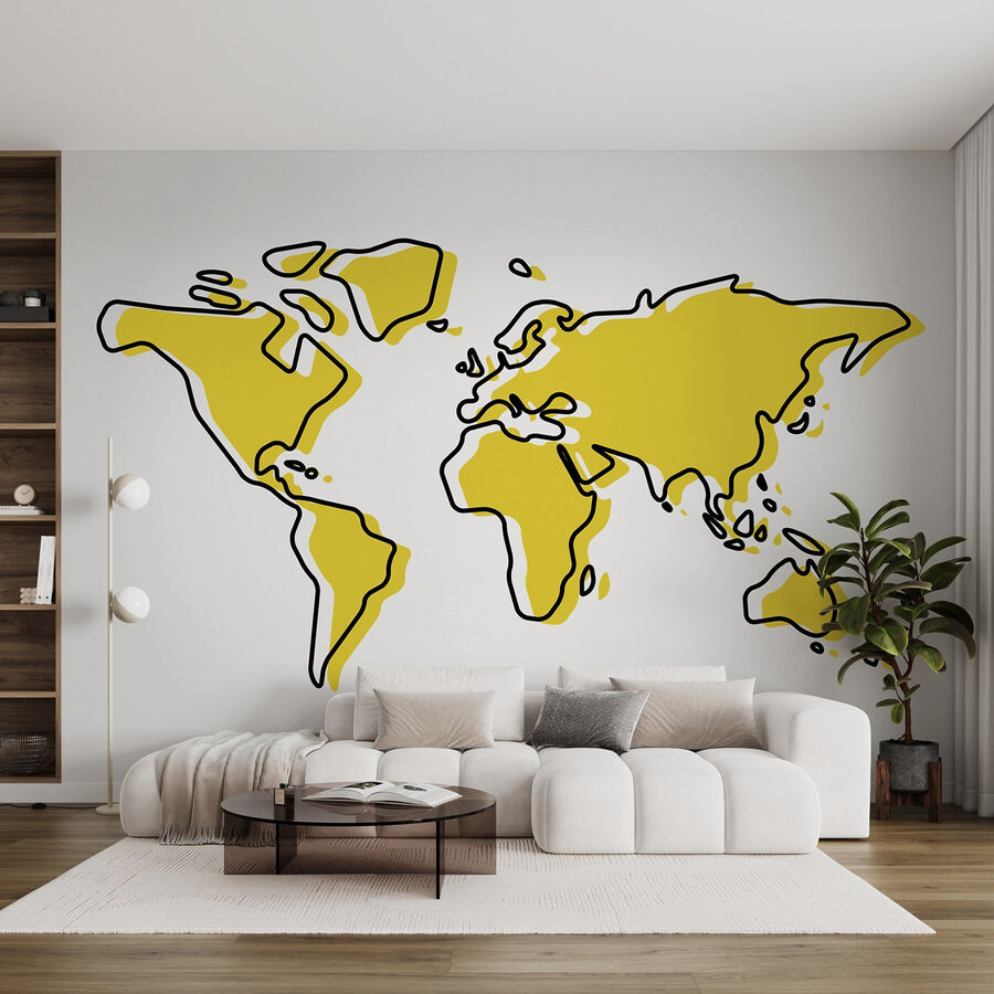 Un contour jaune et noir d'une carte du monde