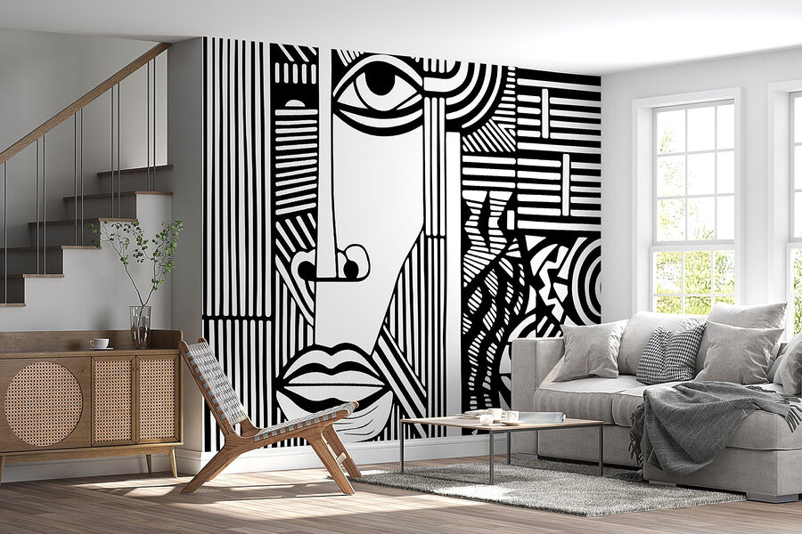 Dessin d'un visage en noir et blanc