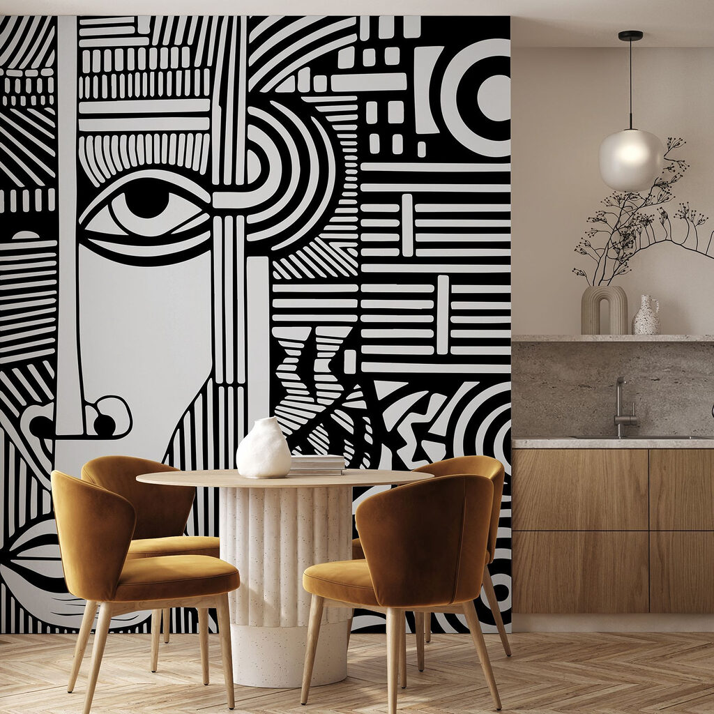 A black and white drawing of a face A black and white drawing of a face