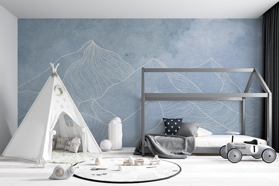 Un dessin de montagnes avec des nuages