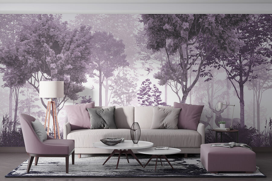 Image d'arbres et de plantes en violet et blanc