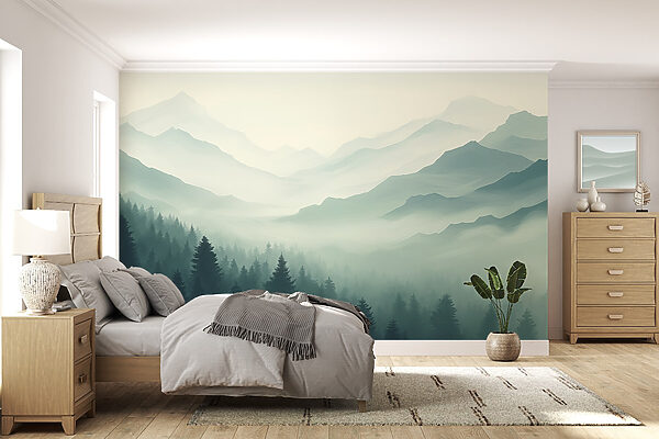 Paysage de montagne brumeux avec des arbres Paysage de montagne brumeux avec des arbres