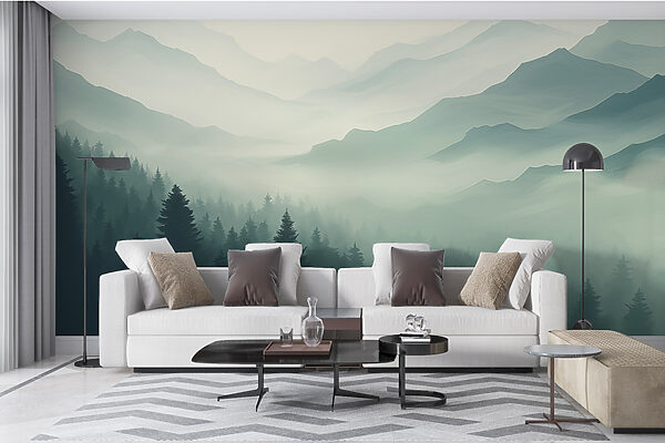 Paysage de montagne brumeux avec des arbres Paysage de montagne brumeux avec des arbres