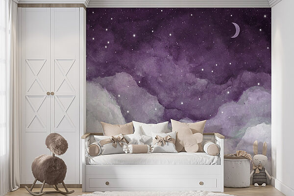 Un ciel violet avec des nuages et des étoiles Un ciel violet avec des nuages et des étoiles
