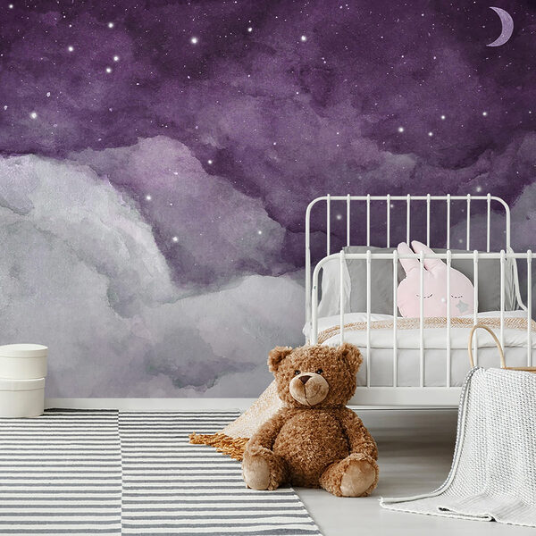 Un ciel violet avec des nuages et des étoiles Un ciel violet avec des nuages et des étoiles