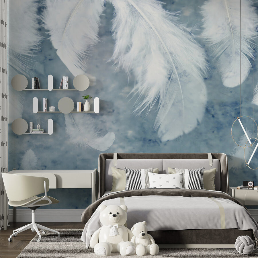 Plumes blanches sur une surface bleue