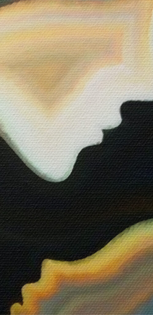 A colorful background with a couple of faces