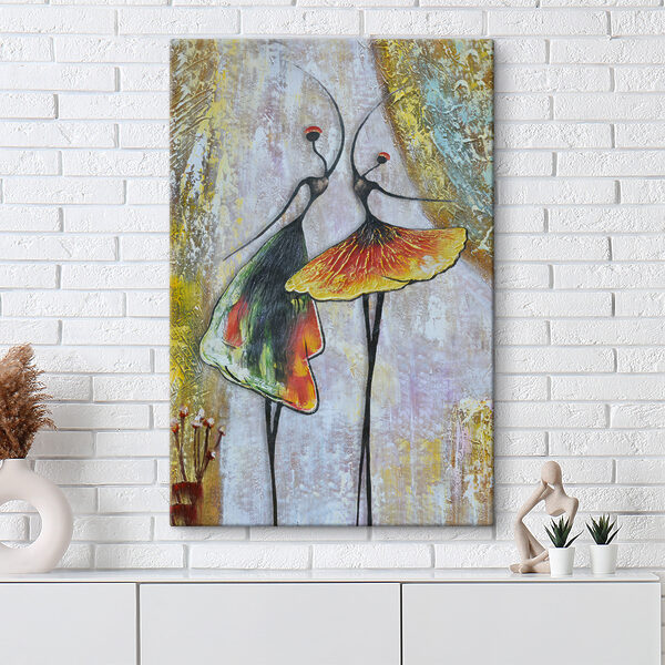 Une peinture représentant deux femmes en train de danser Une peinture représentant deux femmes en train de danser