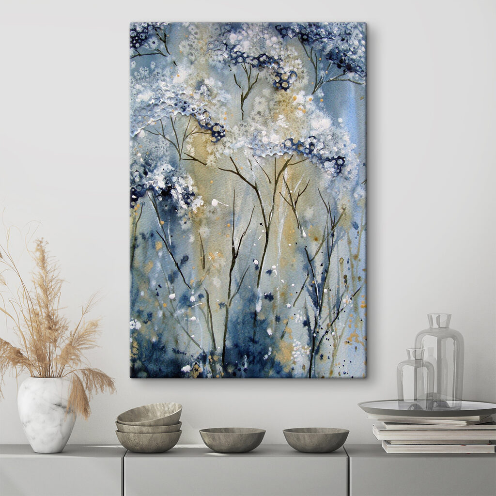 A painting of a white and blue plant A painting of a white and blue plant