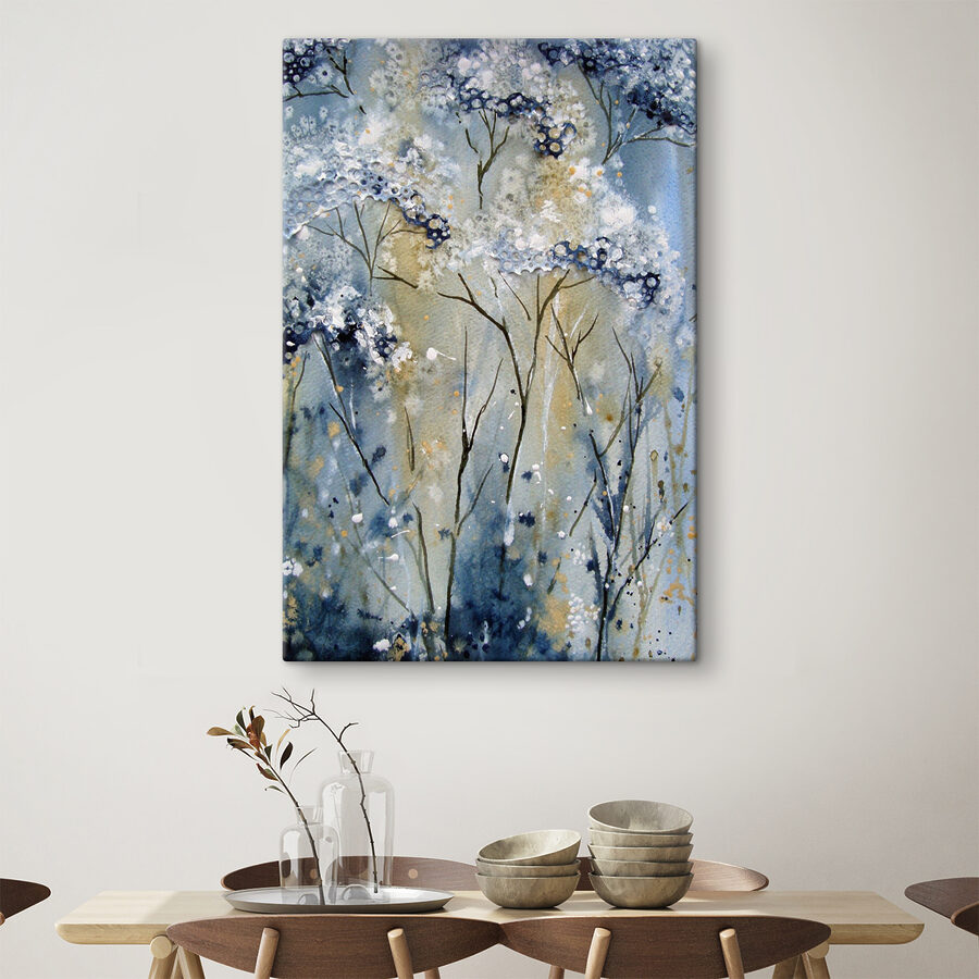 Peinture d'une plante blanche et bleue