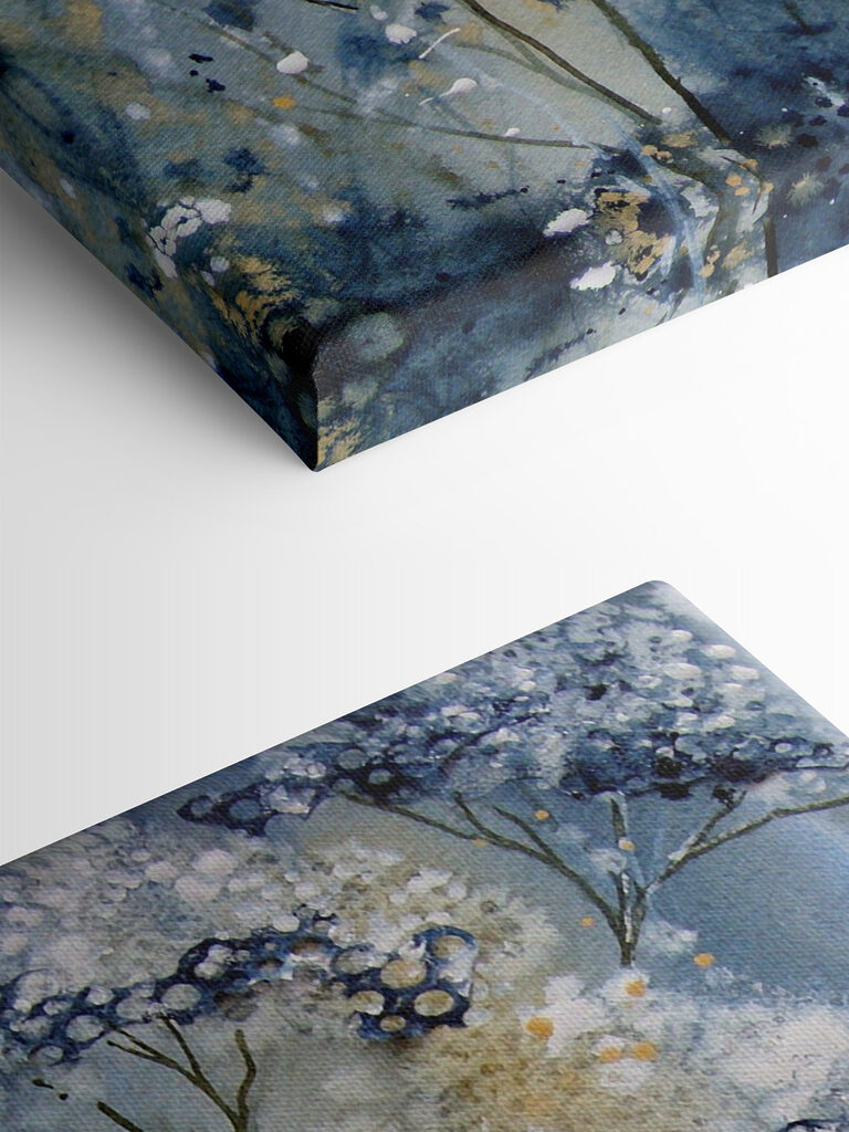 A painting of a white and blue plant A painting of a white and blue plant