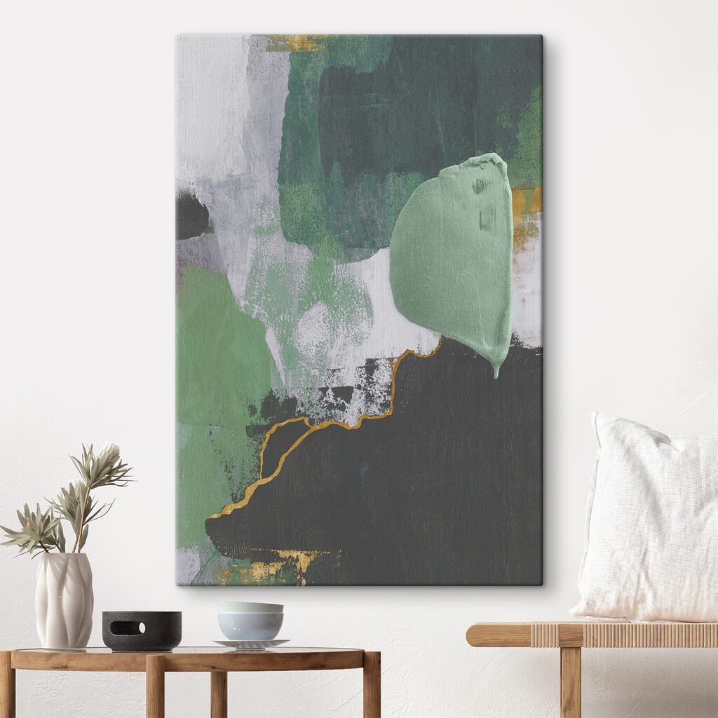 A painting of green and white A painting of green and white