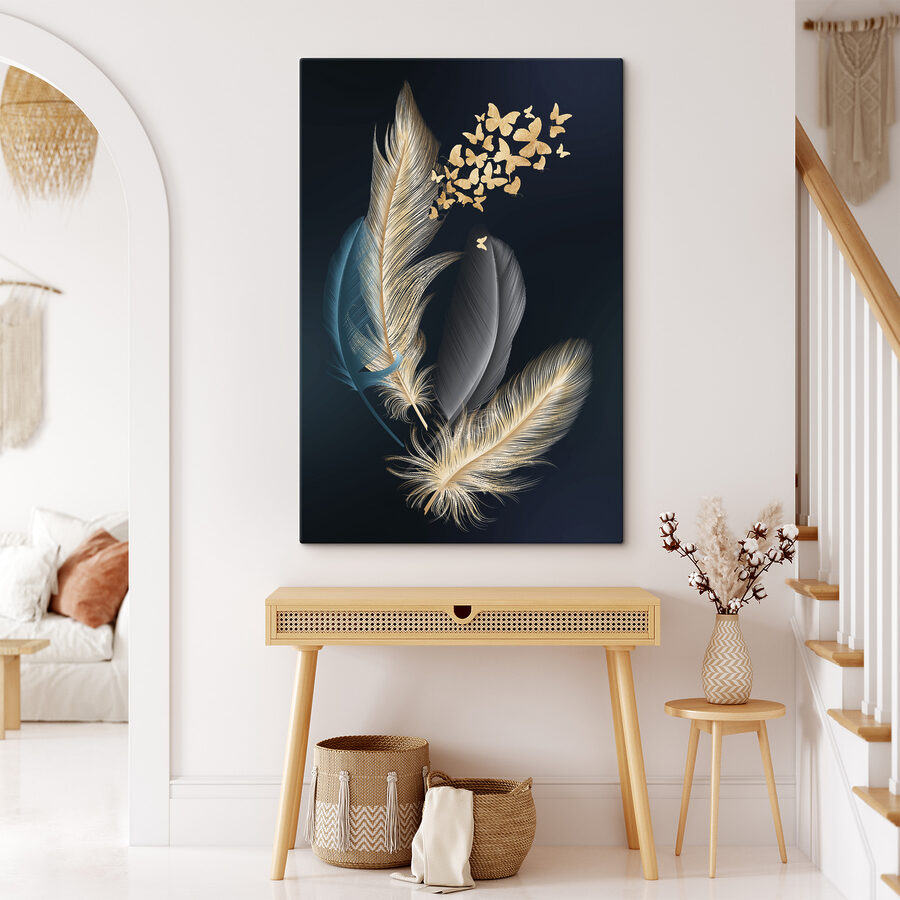 Un groupe de plumes avec des papillons