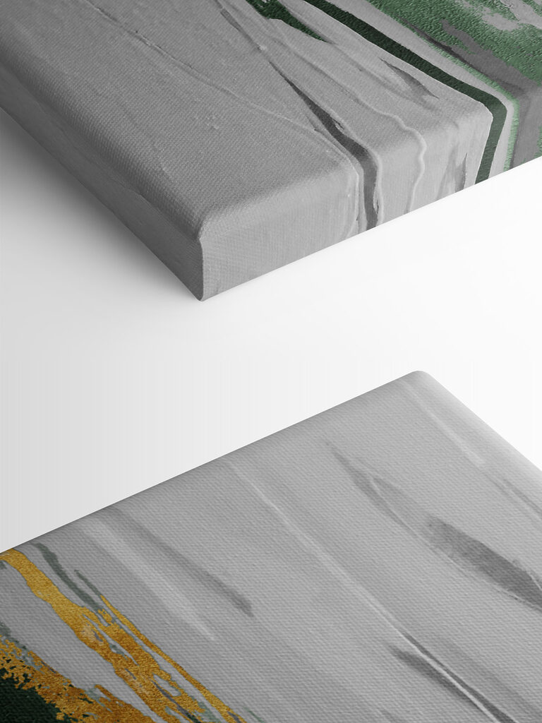 Emerald strokes on textured canvas