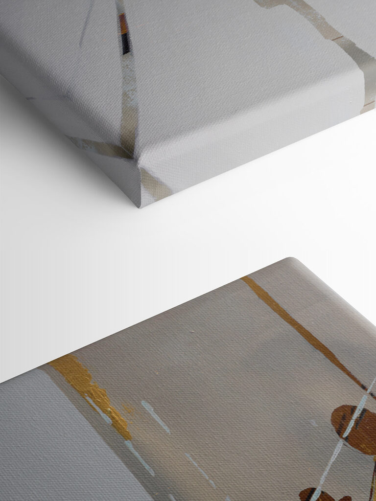 A painting of people walking on a snowy street A painting of people walking on a snowy street