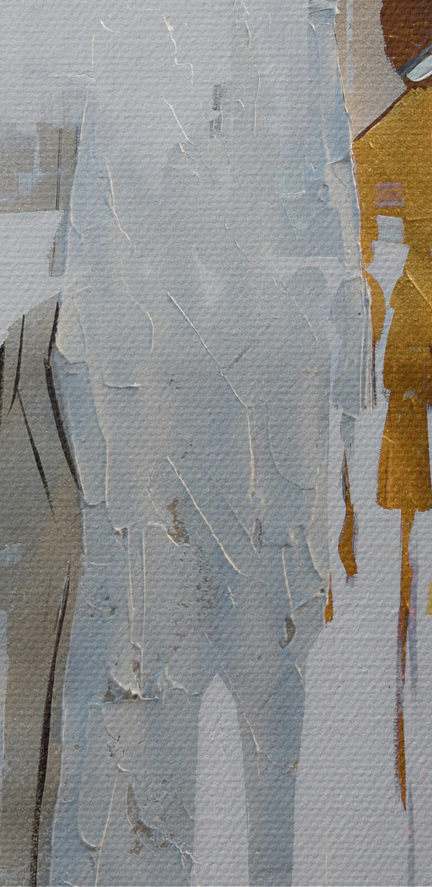 Peinture de personnes marchant dans une rue enneigée