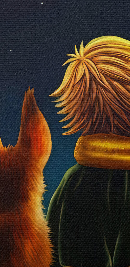 A fox and a little prince looking at stars A fox and a little prince looking at stars