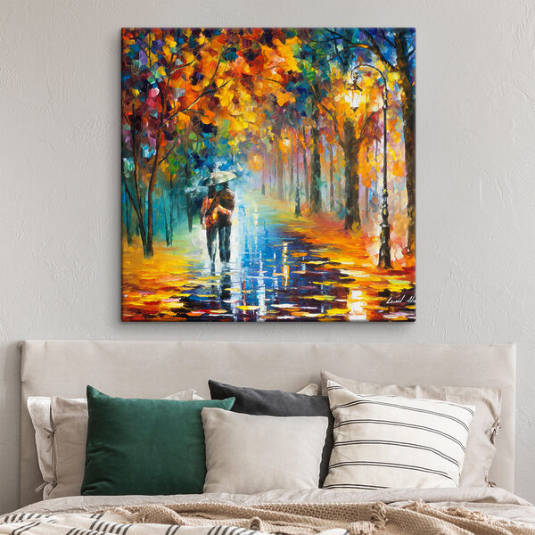 Peinture d'un couple marchant dans un parc avec des arbres et un lampadaire. Peinture d'un couple marchant dans un parc avec des arbres et un lampadaire.