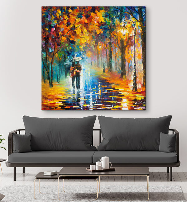 Peinture d'un couple marchant dans un parc avec des arbres et un lampadaire. Peinture d'un couple marchant dans un parc avec des arbres et un lampadaire.