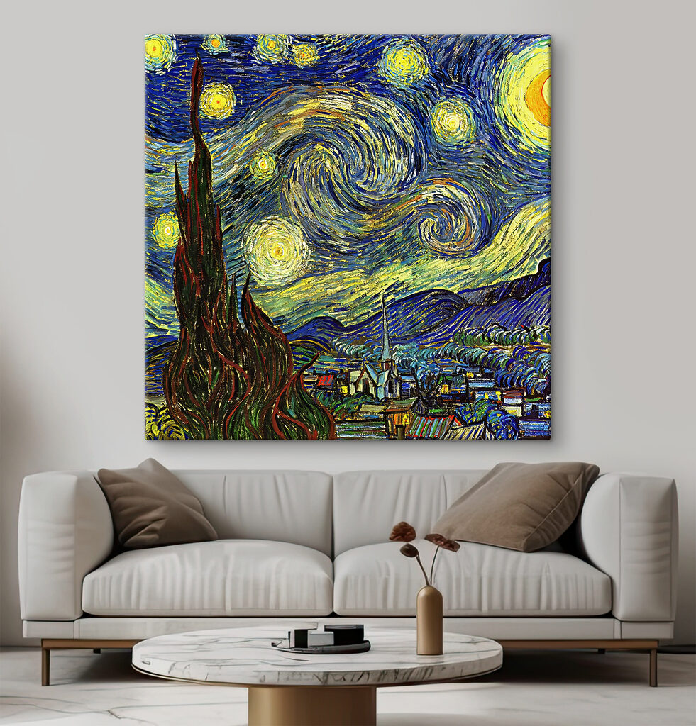 A painting of a starry night