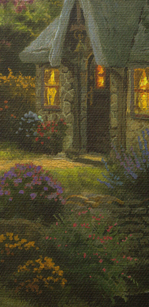 Peinture d'un chalet au bord d'une rivière Peinture d'un chalet au bord d'une rivière