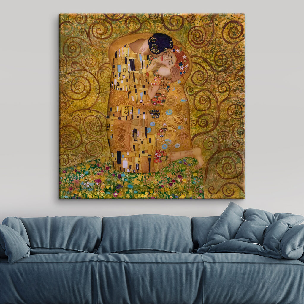 A painting of a man and woman kissing A painting of a man and woman kissing