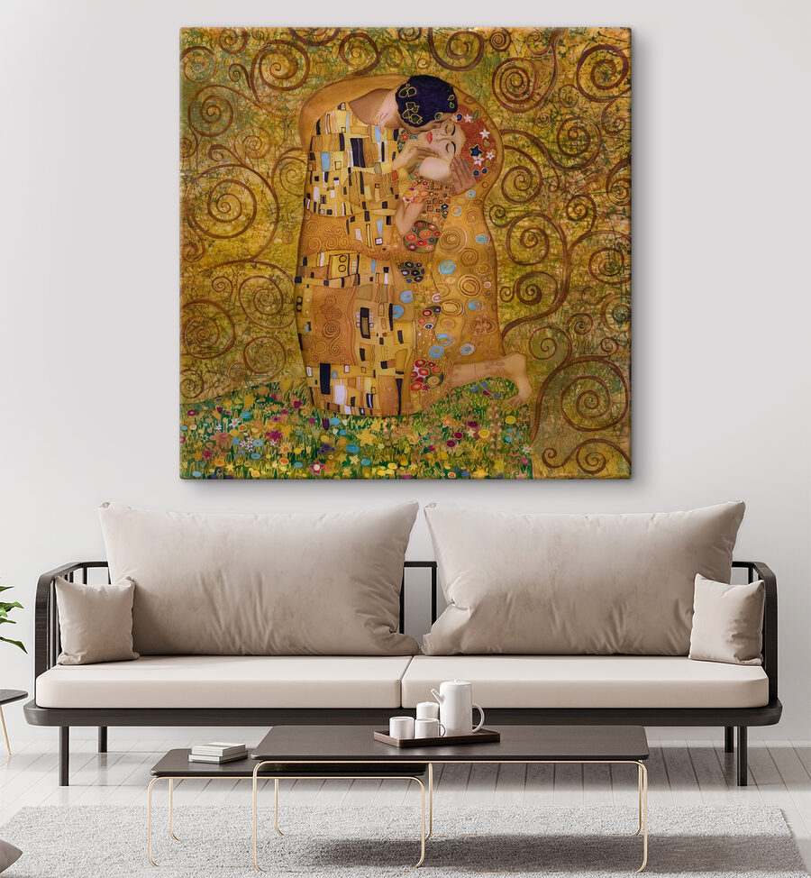 Peinture d'un homme et d'une femme s'embrassant