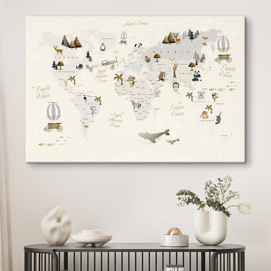 Une carte du monde avec des animaux