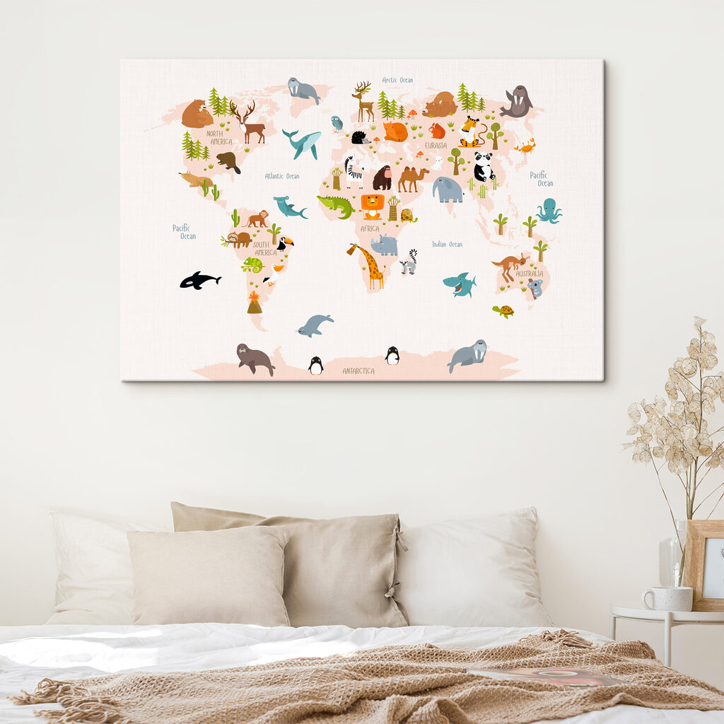 A map of the world with animals A map of the world with animals