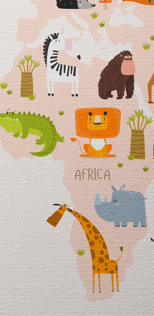 A map of the world with animals A map of the world with animals