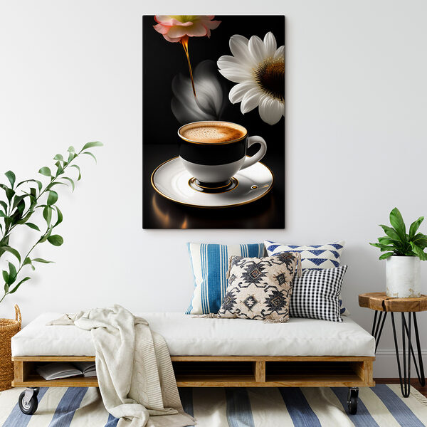 A cup of coffee and a flower A cup of coffee and a flower