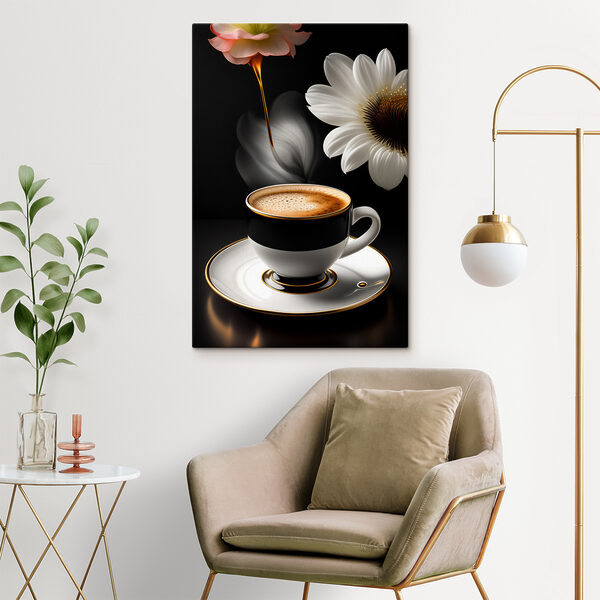 A cup of coffee and a flower A cup of coffee and a flower