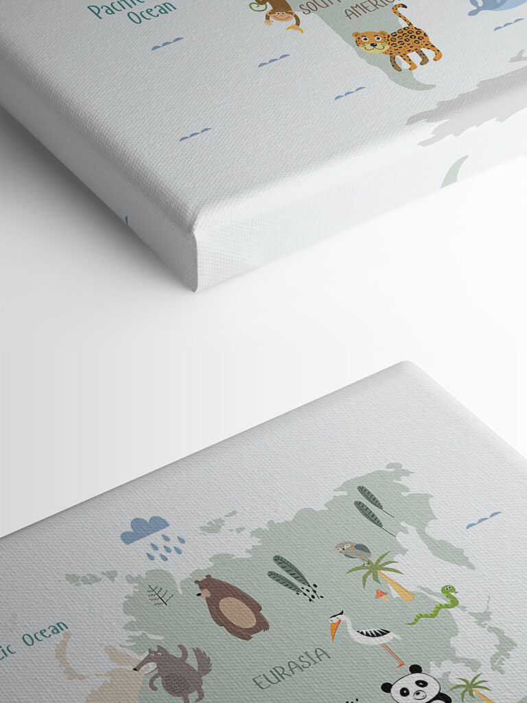 A map of the world with animals