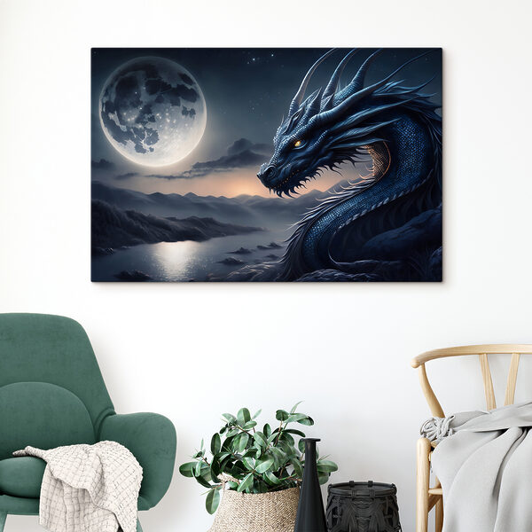Un dragon bleu avec une lune en arrière-plan Un dragon bleu avec une lune en arrière-plan