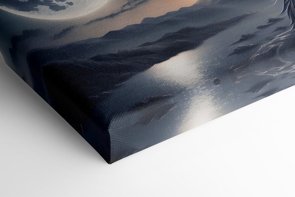 A blue dragon with a moon in the background