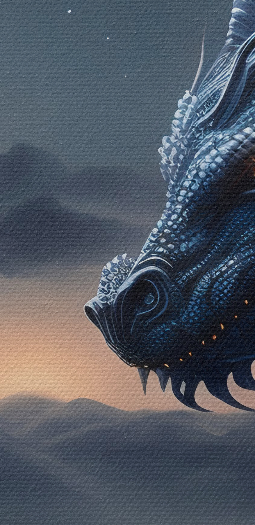 Un dragon bleu avec une lune en arrière-plan