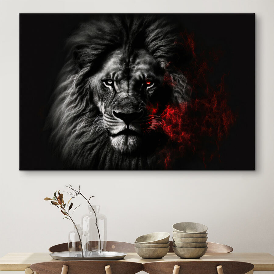 Un lion noir aux yeux rouges