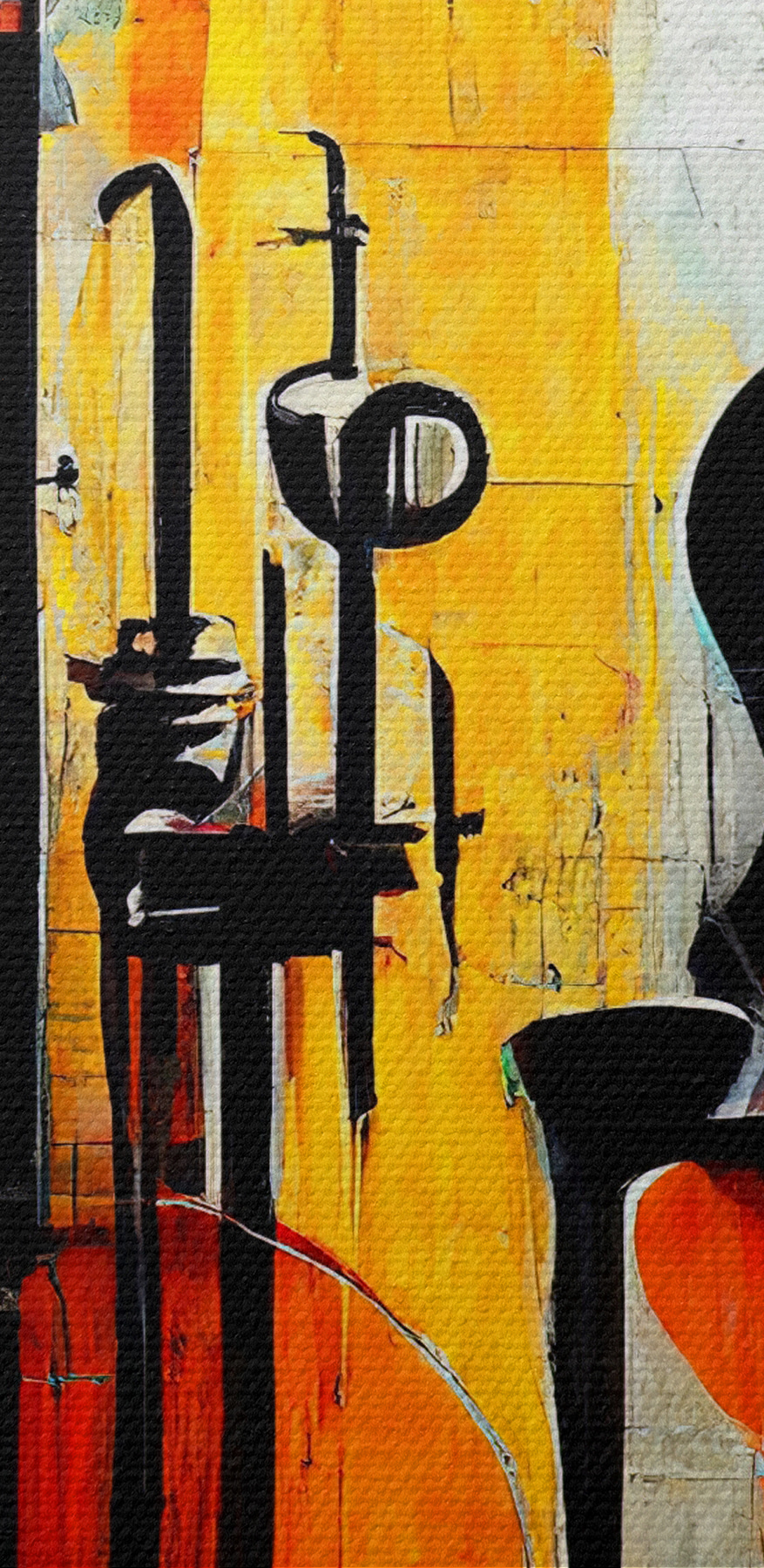 Une peinture de guitares et d'instruments