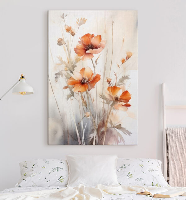 A painting of orange flowers