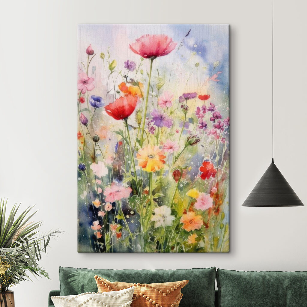 A painting of flowers in a field