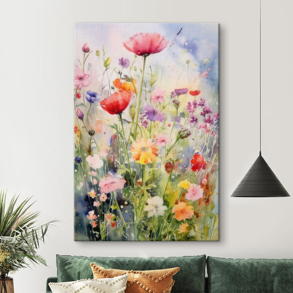 A painting of flowers in a field A painting of flowers in a field